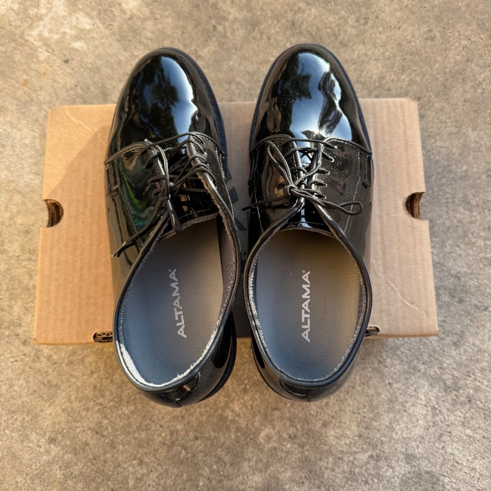 Altama O2 Oxford Black Gloss Military Dress Shoes Mens 8.5 E Wide Formal USA